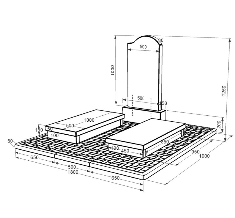 Размеры Гранитный памятник стела 100х50 см двойной из черного гранита Коростышев с волной резной к19-kor-pf-100-50-08-011-r-pbd2