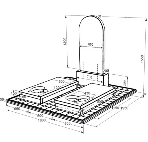 Размеры Гранитный памятник с сердцем резная работа двойной из черного гранита Коростышев к20-kor-npf-120-60-08-006-pbd3
