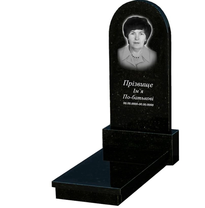 Основное Гранитный памятник полированные фаски одинарный из черного гранита Коростышев с полукруглой стелой к10-kor-pf-120-60-08-006