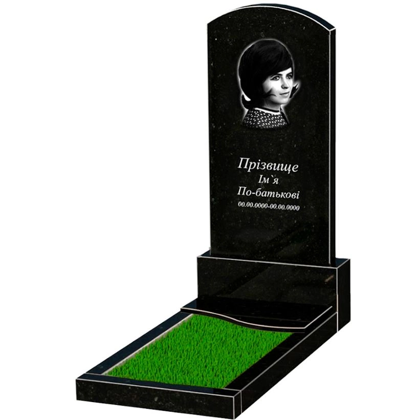 Основне Надгробок із граніту жіночий одинарний із чорного граніту Коростишів з хвилею різьблений к5-kor-npf-120-60-08-009