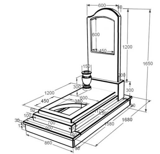 Розміри Мармуровий пам'ятник великий з мармуру Дайна з вирізаним куточком к24-dan-pf-120-60-08-011-r
