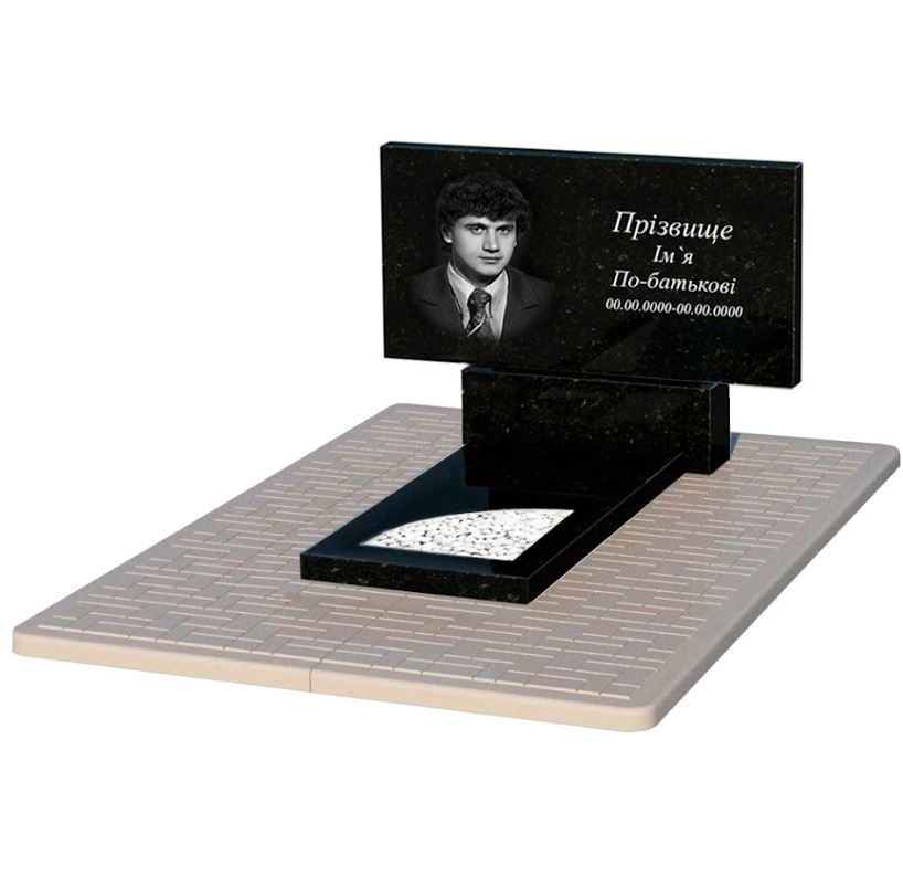 Основне Пам'ятник на могилу із граніту з вирізаним куточком одинарний із чорного граніту Коростишів к9-kor-pf-50-100-08-001-pbd2