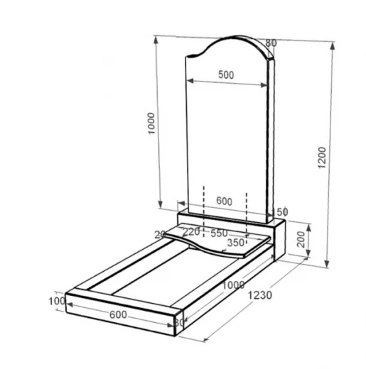Розміри Гранітний кам'яний надгробок габро одинарний із чорного граніту Коростишів з хвилею різьблений к5-kor-npf-100-50-08-011-r