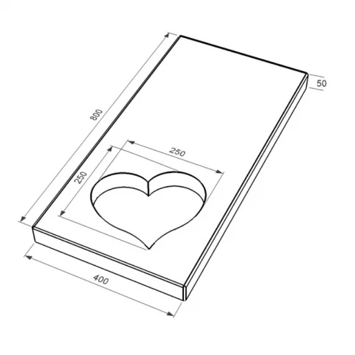 Размеры Надгробная плита цветная 800x400x50 из Токовского гранита с полированными фасками Сердце левая pl-tok-pf-pt-80-40-05-SERCE-l