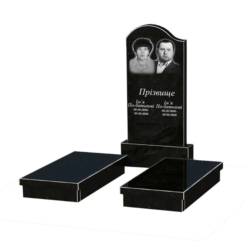 Основное Надгробие из гранита для супругов двойное из черного гранита Коростышев с волной резное к19-kor-npf-100-50-08-011