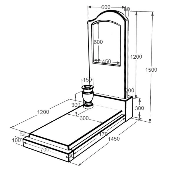Розміри Мармуровий пам'ятник широкий одинарний з білого мармуру Волокас к12-vol-pf-120-60-08-011-r