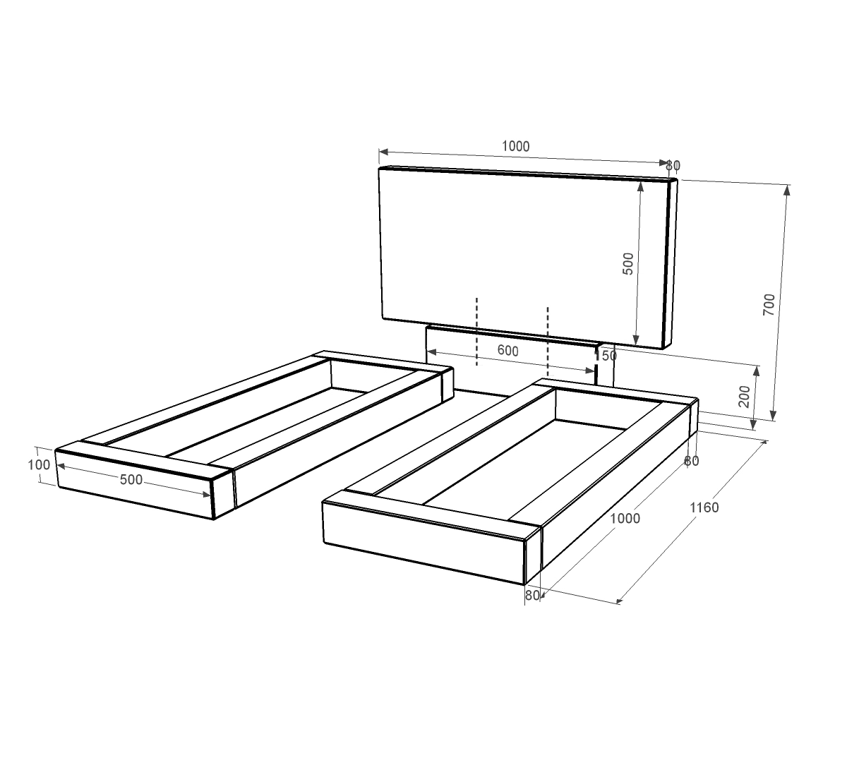 Гранитный памятник с цветником без плиты двойной из черного гранита Коростышев без резных работ к14-kor-npf-50-100-08-001