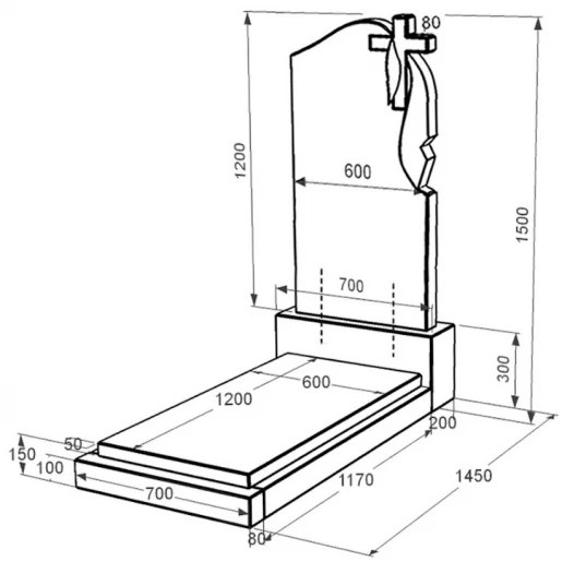 Розміри Пам'ятник із граніту з плащаницею різьблений одинарний із чорного граніту Коростишів к12-kor-npf-120-60-08-142-r