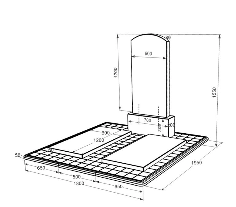 Розміри Гранітний пам'ятник висотою 150 см подвійний з дугою різьблений із чорного граніту Коростишів Дуга 009 к17-kor-npf-120-60-08-009-pbd3