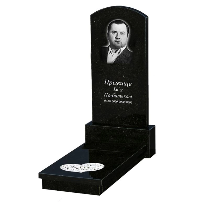 Основне Надгробок на могилу із граніту з полірованими фасками одинарний із чорного граніту Коростишів з серцем різьблена робота к11-kor-pf-120-60-08-009