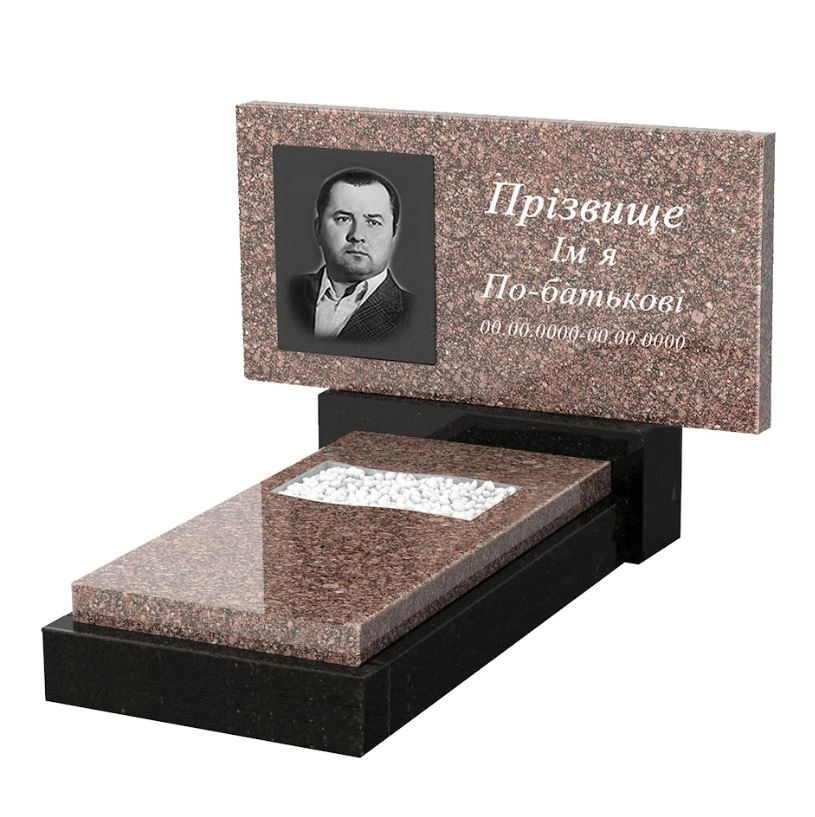 Основное Гранитный памятник из Токовского гранита одинарный с вырезанным флагом к6-tok-kor-pf-40-80-05-001