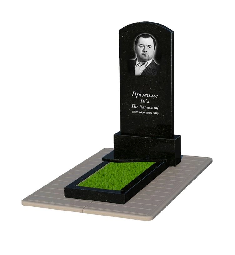 Основне Пам'ятник на могилу із граніту з квітником одинарний із чорного граніту Коростишів з хвилею різьблений к3-kor-pf-120-60-08-009-pbd3