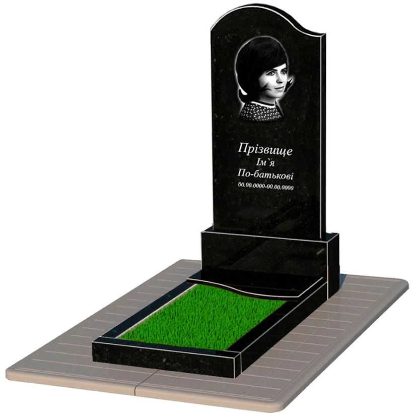 Основне Гранітний камінь на могилу фігурний одинарний із чорного граніту Коростишів з хвилею різьблений к5-kor-npf-120-60-08-011-l-pbd3