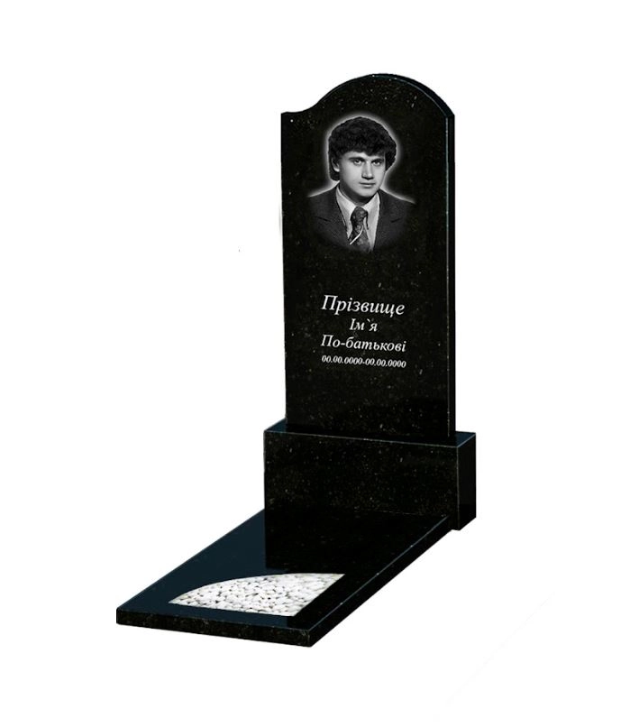 Основное Одинарное надгробие из гранита из черного гранита Коростышев с вырезанным уголком к9-kor-pf-120-60-08-011-r