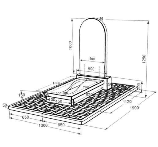 Розміри Гранітний пам'ятник із чорного граніту Коростишів одинарний з вирізаною смугою з полукруглою стелою к23-kor-npf-100-50-08-006-pbd2
