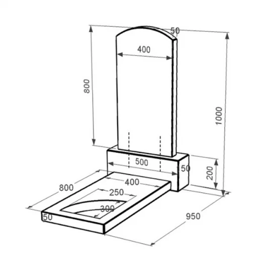 Размеры Гранитный памятник с полированными фасками одинарный из черного гранита Коростышев с вырезанным уголком к9-kor-pf-80-40-05-009