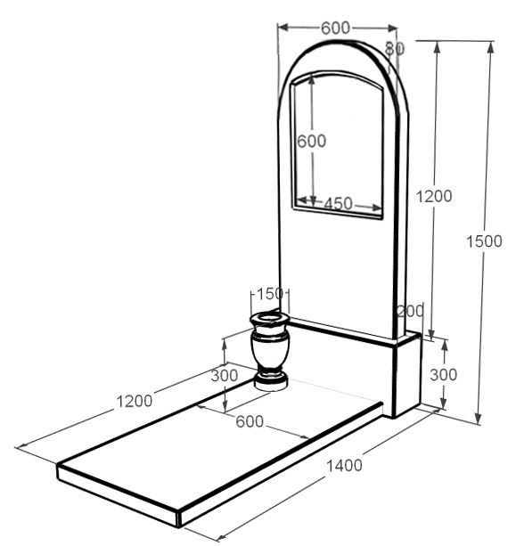 Розміри Мармуровий пам'ятник високий одинарний з мармуру Дайна з полукруглою стелою к7-dan-pf-120-60-08-006