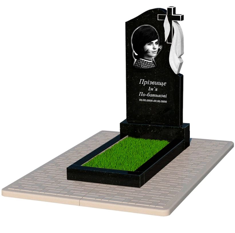 Основное Памятник из гранита высотой 120 см одинарный из черного гранита Коростышев с крестом и плащаницей резной к2-kor-pf-100-50-08-142-r-pbd2