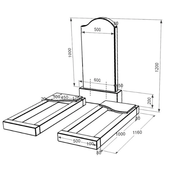 Размеры Гранитный памятник на двоих из черного гранита Коростышев с волной резной к16-kor-npf-100-50-08-011-r