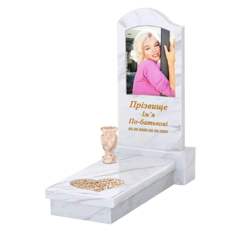 Основне Пам'ятник із мармуру з брусами із Волокас мармуру одинарний з хвилею різьблений з серцем різьблена робота к11-vol-pf-80-40-05-011-l