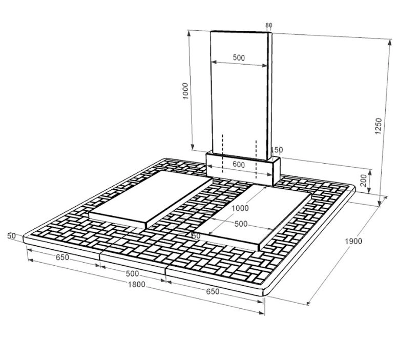Розміри Гранітний пам'ятник надгробний без різьблених робіт подвійний із чорного граніту Коростишів к17-kor-pf-100-50-08-001-pbd2