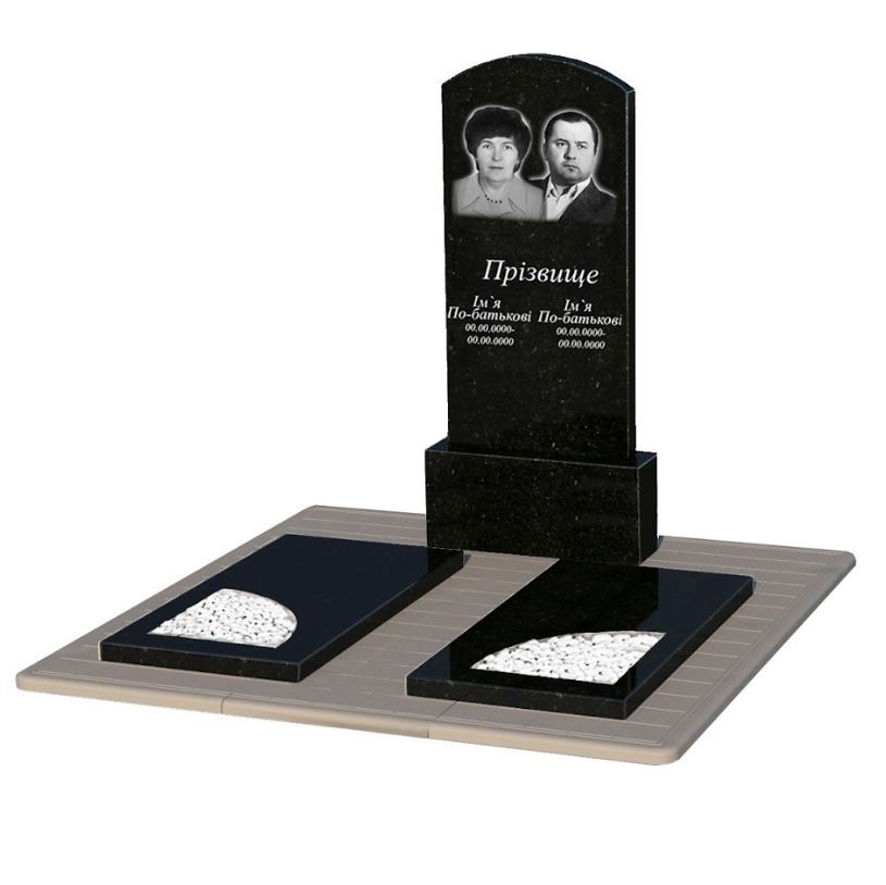 Основное Памятник из гранита с надгробной плитой двойной с вырезанным уголком из черного гранита Коростышев Дуга 009 к18-kor-pf-120-60-08-009-pbd3