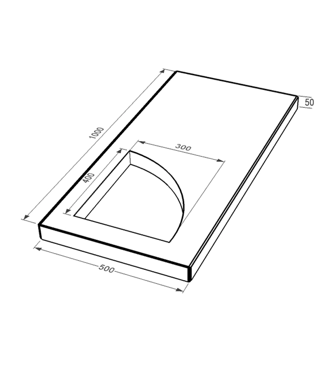 Размеры Надгробная плита из гранита 1000x500x50 плита Уголок с неполированными фасками с неполированными торцами Коростышевского карьера левые pl-kor-npf-npt-100-50-05-KUT-l