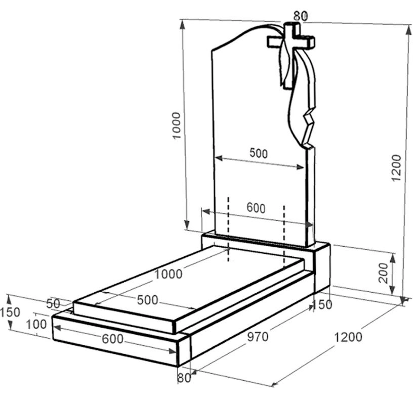 Розміри Гранітний пам'ятник висотою 120 см одинарний із чорного граніту Коростишів з хрестом та плащаницею різьблений к12-kor-npf-100-50-08-142-r