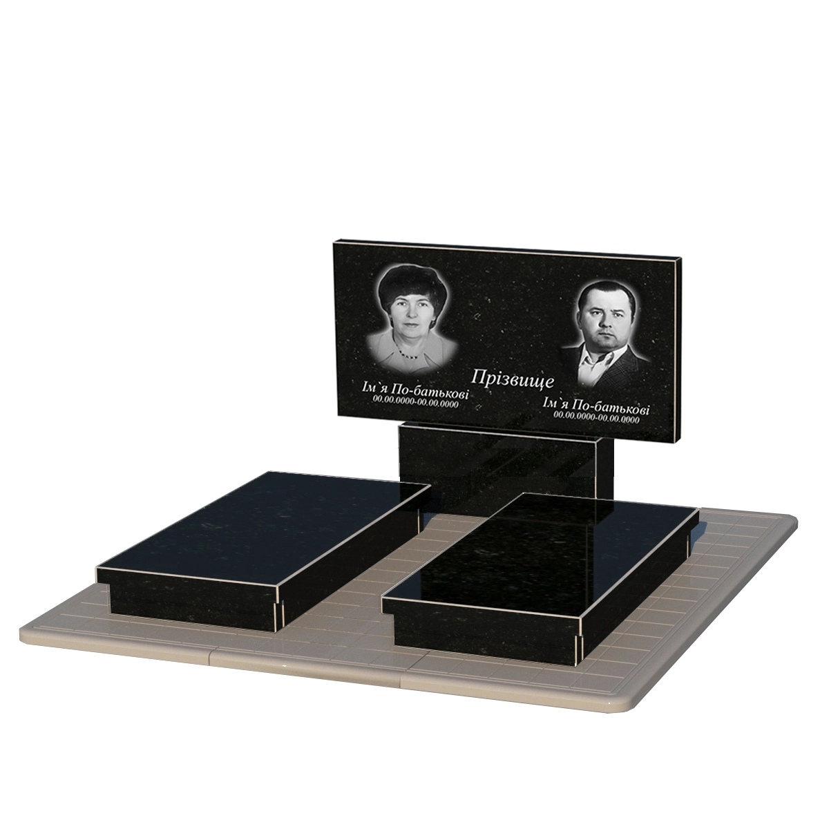 Основное Гранитный памятник элитный двойной из черного гранита Коростышев без резных работ к19-kor-npf-60-120-08-001-pbd3