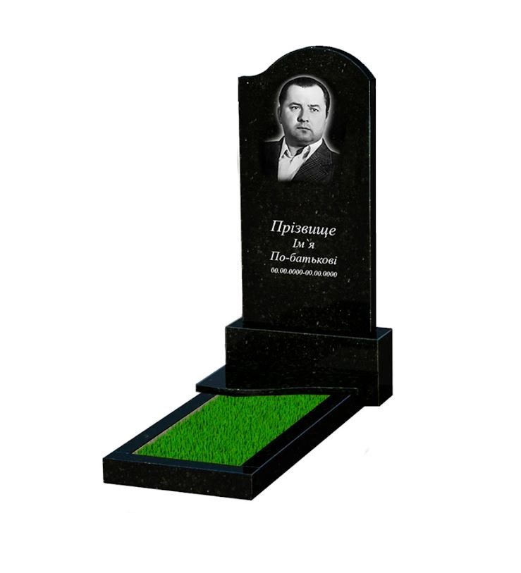 Основное Гранитный памятник с одним надгробием одинарный из черного гранита Коростышев с волной резной к3-kor-pf-120-60-08-011-r