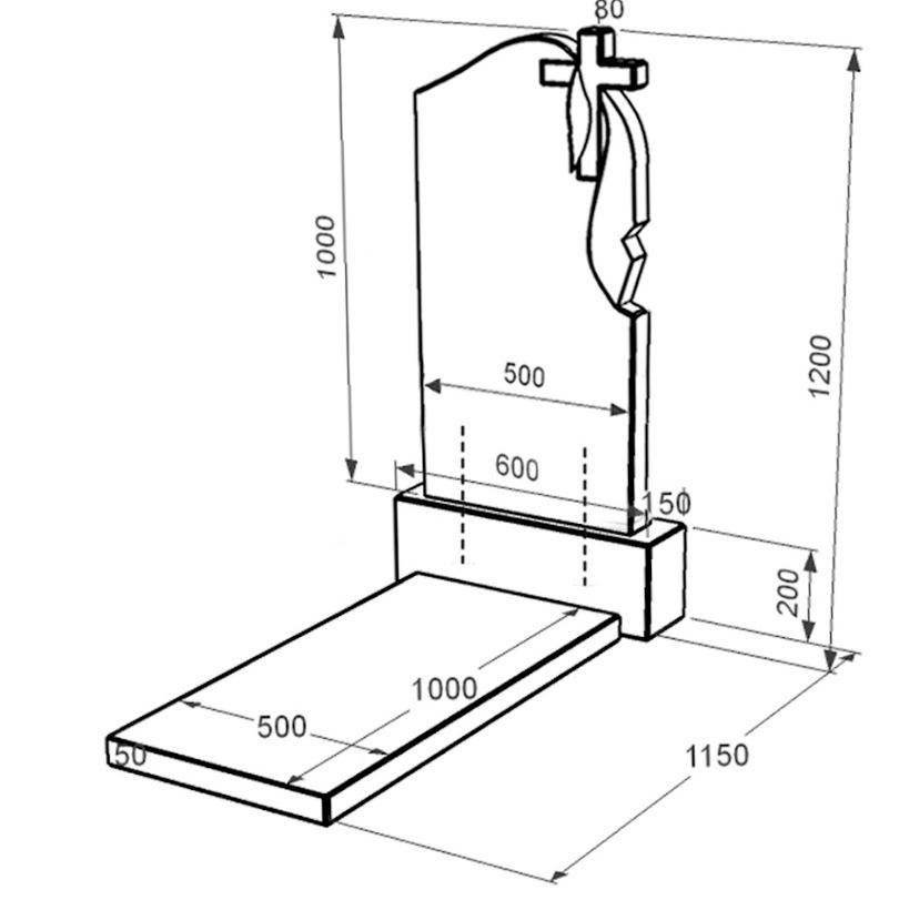 Розміри Гранітний пам'ятник для доньки одинарний із чорного граніту Коростишів з хрестом та плащаницею різьблений к7-kor-pf-100-50-08-142-r