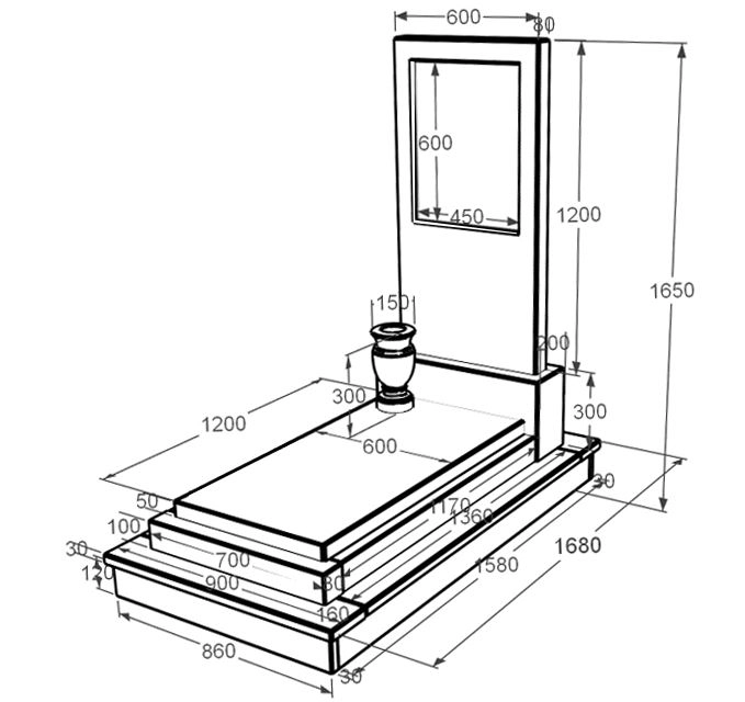 Розміри Мармуровий пам'ятник високий одинарний з білого мармуру Волокас без різьблених робіт к12-vol-pf-120-60-08-001-ck