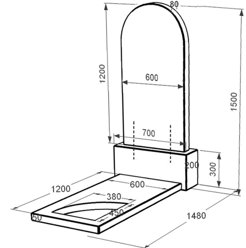 Розміри Гранітний пам'ятник з вирізаним куточком одинарний із чорного граніту Коростишів к9-kor-pf-120-60-08-006