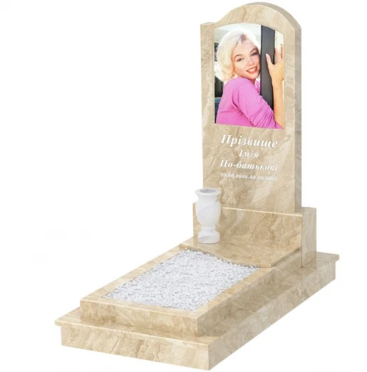Мармуровий пам'ятник на могилу з мармуру Дайна з хвилею різьблений к5-dan-pf-120-60-08-011-r-ck
