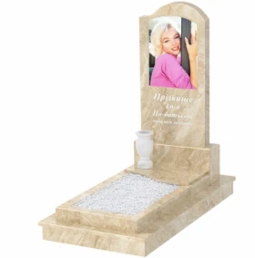 Мармуровий пам'ятник на могилу з мармуру Дайна з хвилею різьблений к5-dan-pf-120-60-08-011-r-ck
