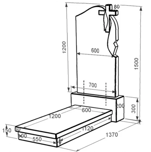 Розміри Гранітний пам'ятник великий одинарний із чорного граніту Коростишів з хрестом та плащаницею різьблений к10-kor-npf-120-60-08-142-r