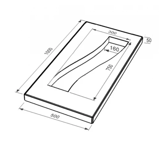 Размеры Надгробная плита правая 1000x500x50 из Токовского гранита с полированными фасками Полоса pl-tok-pf-pt-100-50-05-POLOSA-r