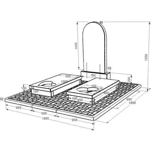 Розміри Пам'ятник із граніту з декоруванням білою галькою подвійний із чорного граніту Коростишів з серцем різьблена робота к20-kor-pf-100-50-08-006-pbd2