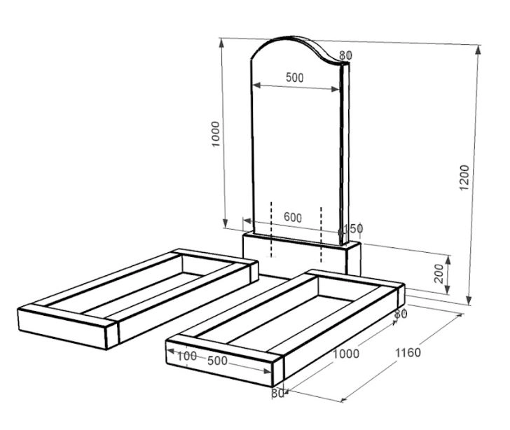 Розміри Граніт надгробок для подружжя подвійний із чорного граніту Коростишів з хвилею різьблений к14-kor-npf-100-50-08-011