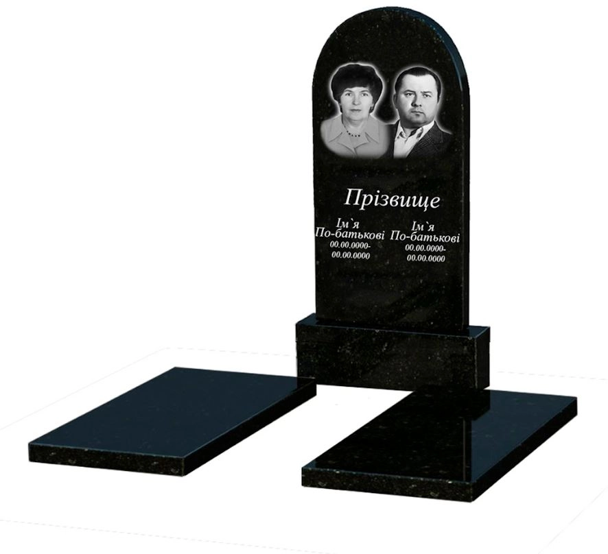 Основное Памятник из гранита полированные фаски двойной из черного гранита Коростышев с полукруглой стелой к17-kor-pf-100-50-08-006