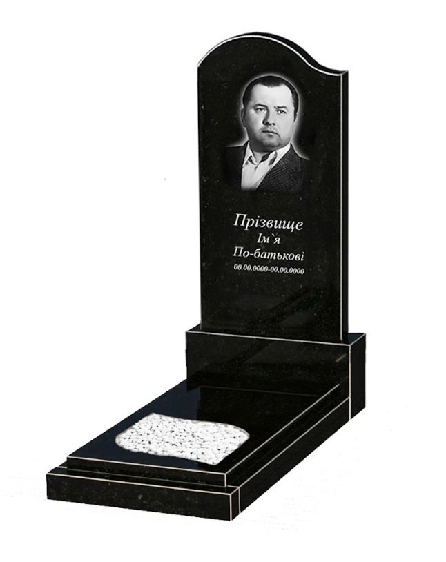 Основне Пам'ятник на могилу із граніту з листом та хвилею різьблена робота одинарний із чорного граніту Коростишів к13-kor-npf-120-60-08-011