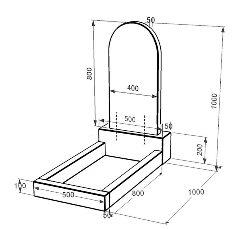 Розміри Гранітний пам'ятник на кладовище з полукруглою стелою одинарний із чорного граніту Коростишів к2-kor-npf-80-40-05-006