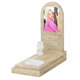 Мармуровий пам'ятник зі стелою напівкруглої форми одинарний з мармуру Дайна з листом різьблена робота к13-dan-pf-100-50-08-006