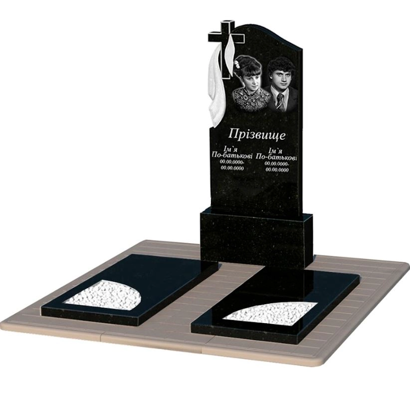 Основное Памятник из гранита с вырезанным уголком двойной из черного гранита Коростышев к18-kor-pf-120-60-08-142-pbd3
