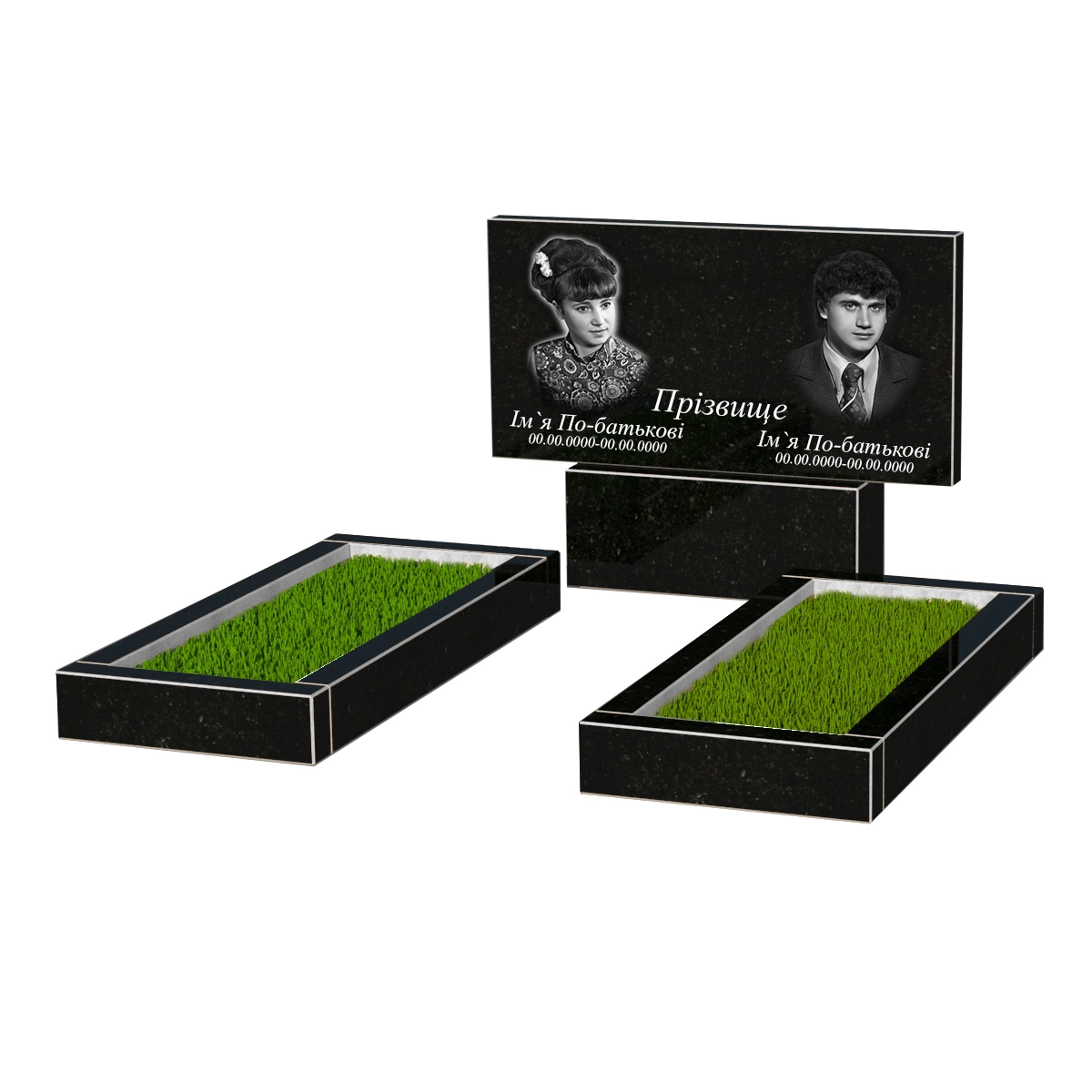 Основне Гранітний пам'ятник горизонтальний подвійний із чорного граніту Коростишів без різьблених робіт к14-kor-npf-40-80-05-001