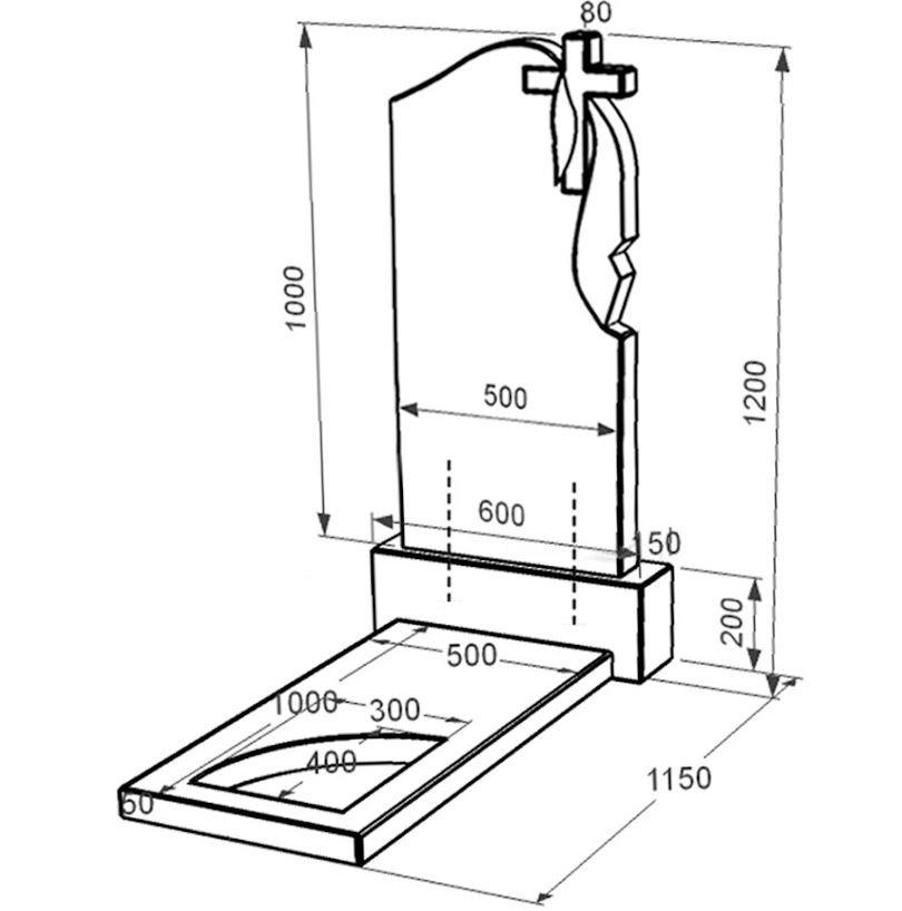 Розміри Гранітний пам'ятник стела 100х50 см одинарний із чорного граніту Коростишів з вирізаним куточком к9-kor-npf-100-50-08-142-r