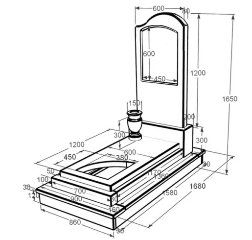Розміри Мармуровий пам'ятник на могилу з мармуру Дайна з вирізаним куточком к24-dan-pf-120-60-08-011-r-ck