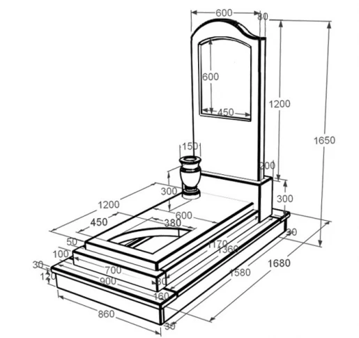 Розміри Пам'ятник із мармуру вертикальний з мармуру Дайна з вирізаним куточком к24-dan-pf-120-60-08-011-l-ck