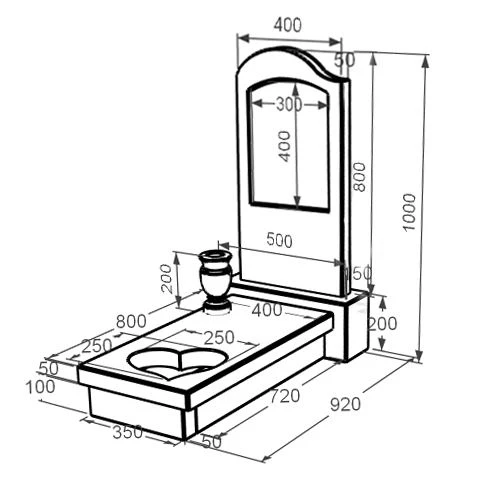 Розміри Пам'ятник із мармуру з брусами із Волокас мармуру одинарний з хвилею різьблений з серцем різьблена робота к11-vol-pf-80-40-05-011-l