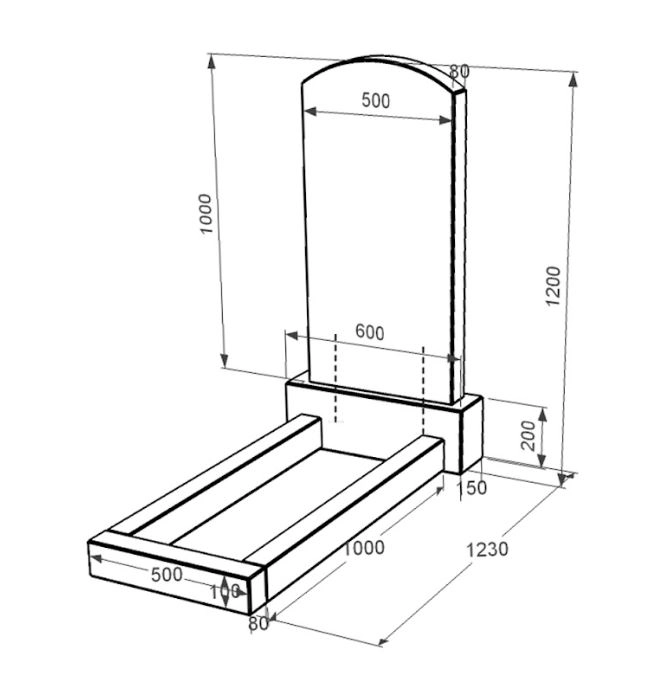 Розміри Гранітний пам'ятник дугоподібний одинарний із чорного граніту Коростишів з дугою різьблений к1-kor-npf-100-50-08-009